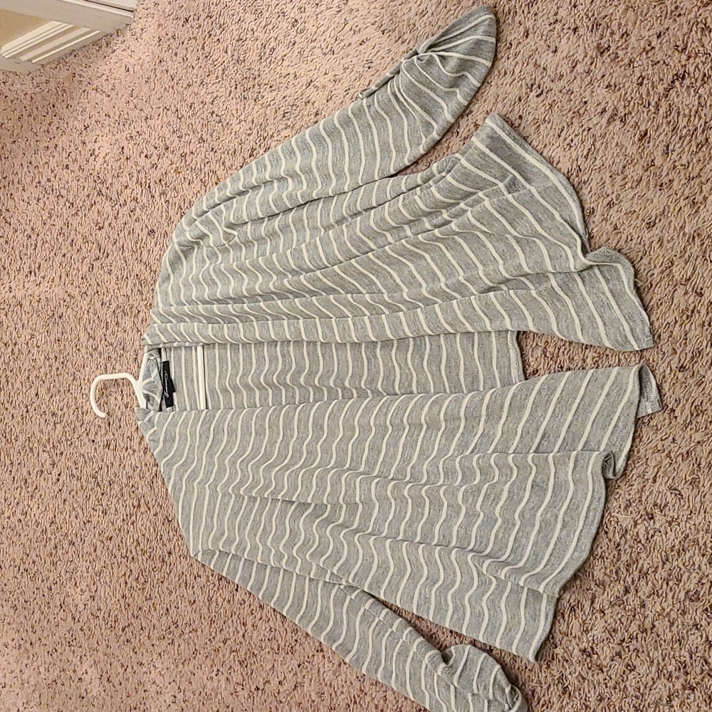 Gray and white striped cardigan